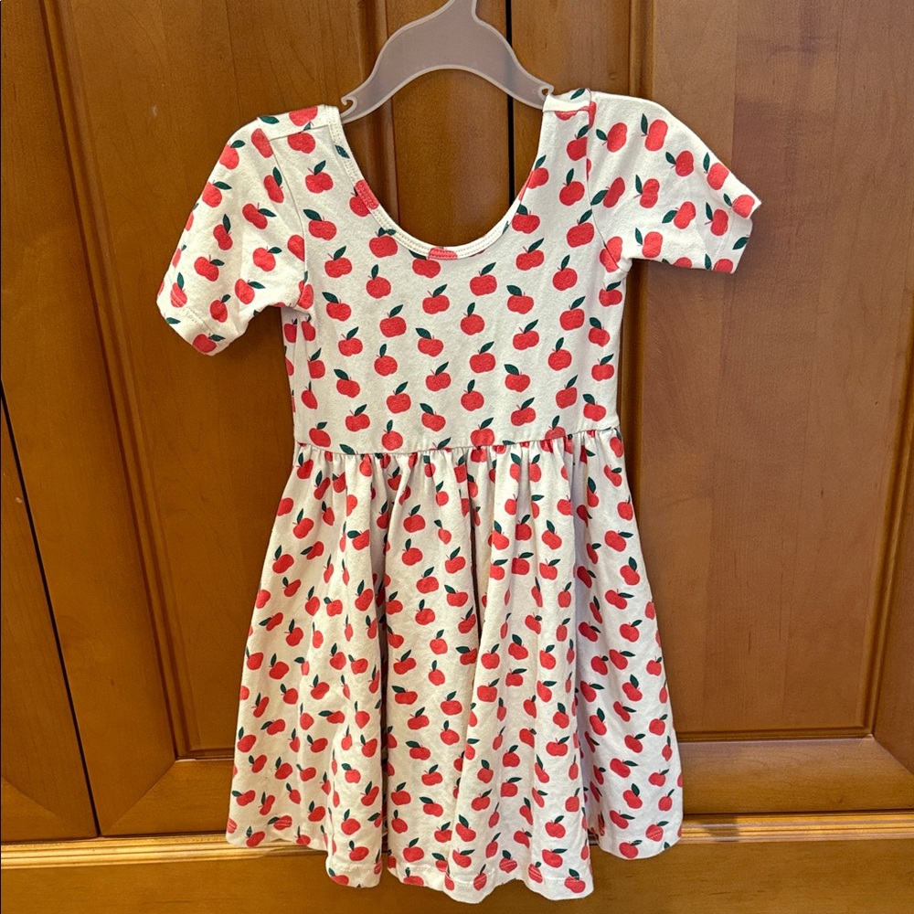 Girls Cream Dress with Red Apple Print - Casual Summer Dress
